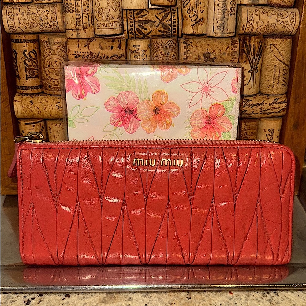 Miu Miu Coral Pink Textured L Zip Wallet